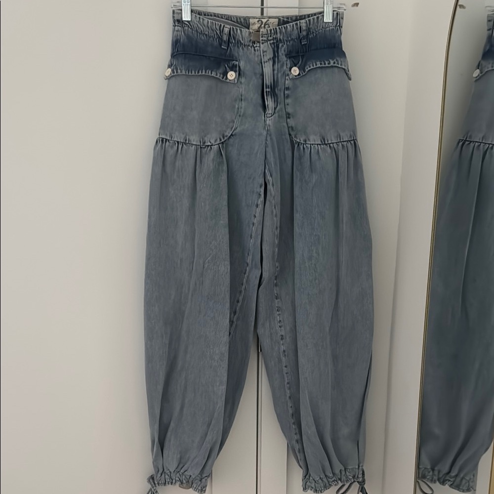 Free People Blue parachute/barrel jeans